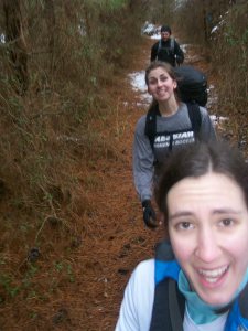 Tackling a 12-mile training hike with my pals Katlyn and Matt K.